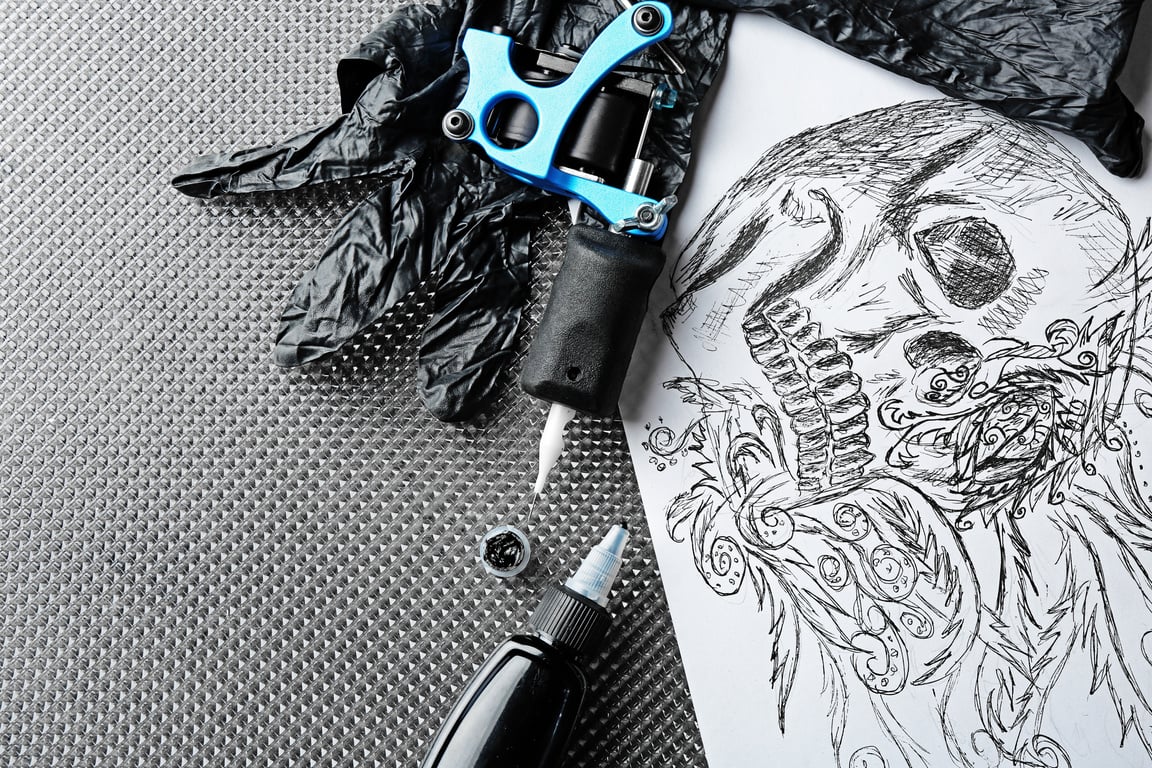 Tattoo Machine, Sketch and Tattoo Supplies